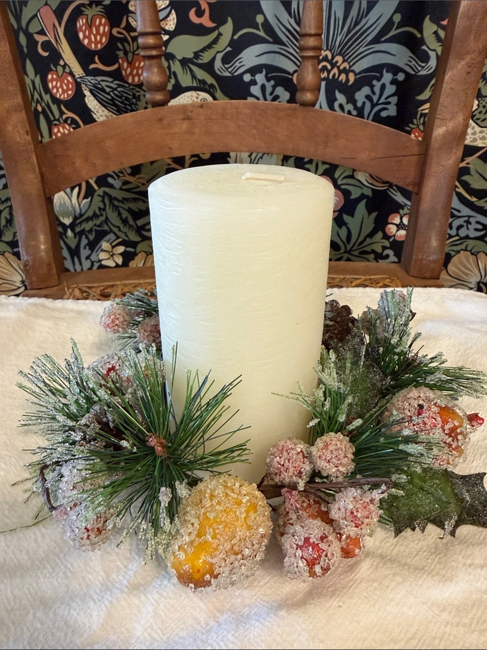 Vintage Sugared Fruit Candle Wreath Christmas and Party Lite Pillar Candle